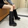 10Cm Denim Synthetic Platform Wedge Ankle Knee High Autumn Booties Fashion Round Toe Leisure Spring Women Ladies Shoes
