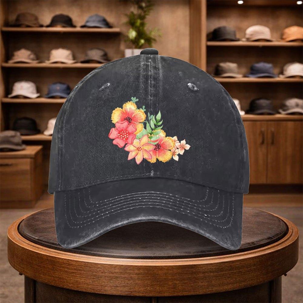 Mens Floral Botanical Vibrant Flower Baseball Cap Outdoor Fashion Adjustable Casual Hat Urban Style Lightweight Fashionable