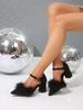 Fashion 2025 Spring New Women Coarse-heeled Sandals Fashion Fur Feather Pointed Ankle Strap High Heels Ladies Black Office Work Shoes
