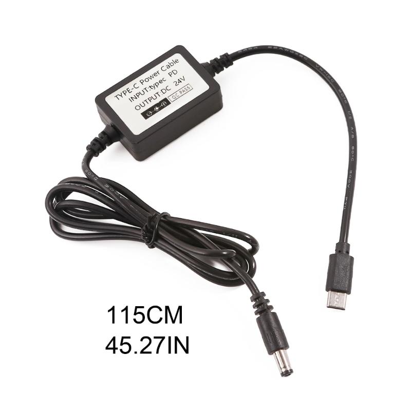 USB Type C PD20V To DC24V Power Cable for 24V Devices PD12V 15V 20V To 24V DC5.5x2.1mm Converter 115CM