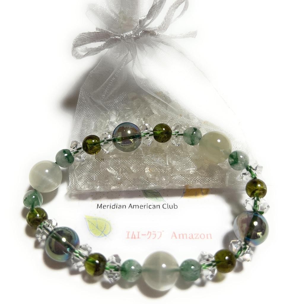 [Malline] Natural Stone Power Stone Bracelet: Peridot, Moonstone, Emerald Green Phantom, Green Aura, Crystal. Inner Diameter: Approx. 16cm. Made In