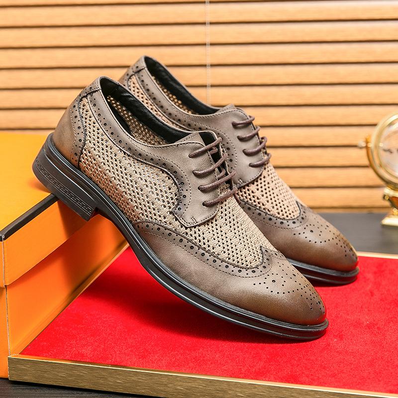 

Men s leather shoes summer new breathable casual leather shoes fashionable men s large size hollow Brock business shoes 46