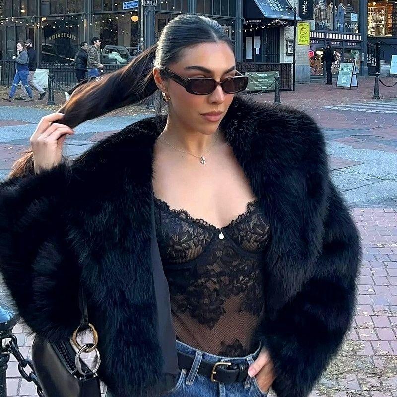 

Imitation fur jacket women s short imitation fox fur top new autumn and winter plush lapel coat S