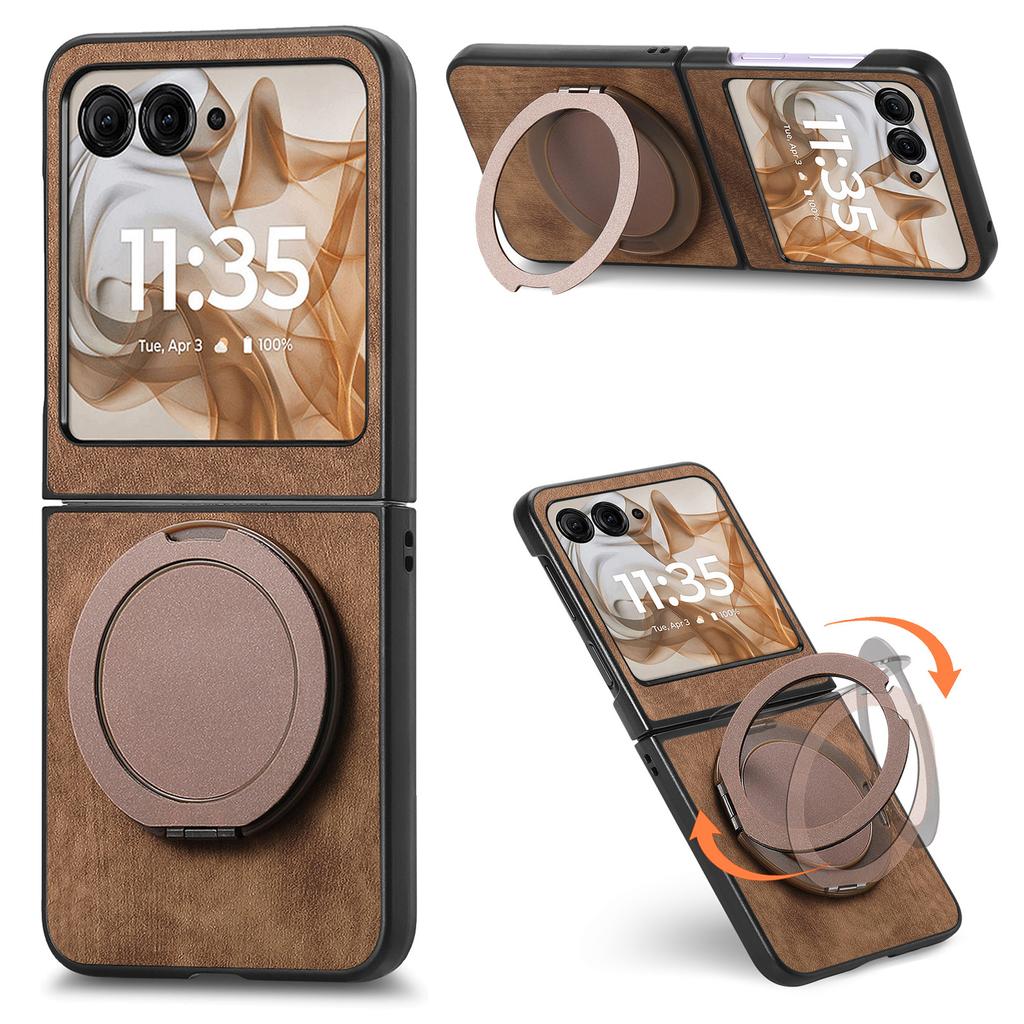 For Motorola Razr 60/Motorola Razr 50 5G Phone Case with Rotating Kickstand Stress Relief Retro Leather Back Cover