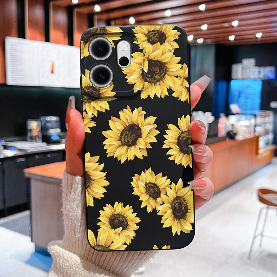 For Oppo Reno 14F 5G Phone Case Sunflower Patterns Soft Liquid Silicone Shell For OppoReno14F 14 F Camera Coverage Durable Capa