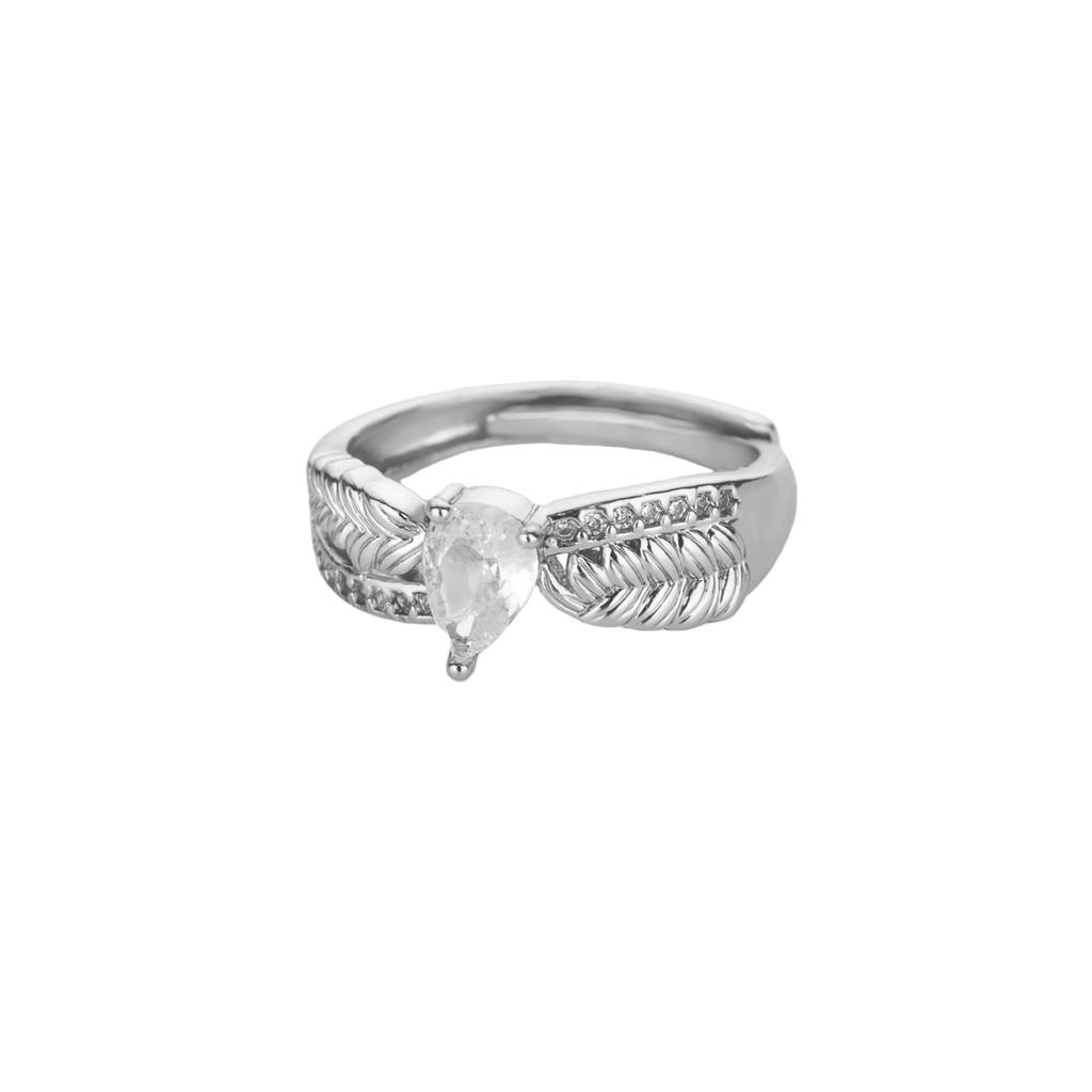 Zircon Waterdrop Rings For Women Gold Color Metal Geometric Adjustable Ring Wedding Christmas Jewelry Gift