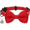 Cat Collar with Bow Tie Bell Breakaway Kitten Small Pet Safety Solid Wedding Basic Pure Color Suede Soft Adjustable [1pc] Red