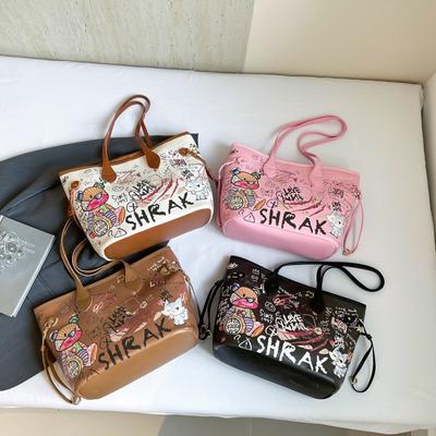 Cute Graffiti Bear Premium Bag Women's  New Light Luxury Fashion Portable Messenger Large Capacity Tote Bag