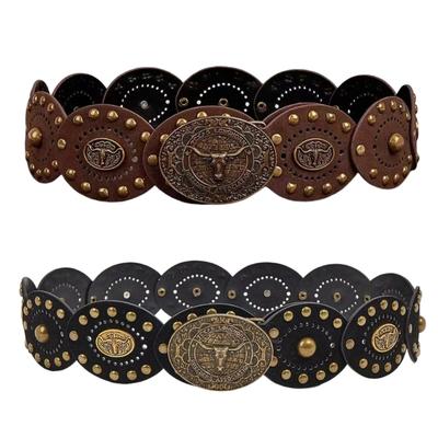 Cinturón Estilo Punk con Colgante de Disco Gótico Ojales Cuero Sintético Resistente Accesorio de Moda Unisex