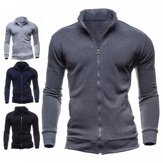 Hoodie Stand Collar Solid Color Warm Business Cardigan Men Coat for Autumn