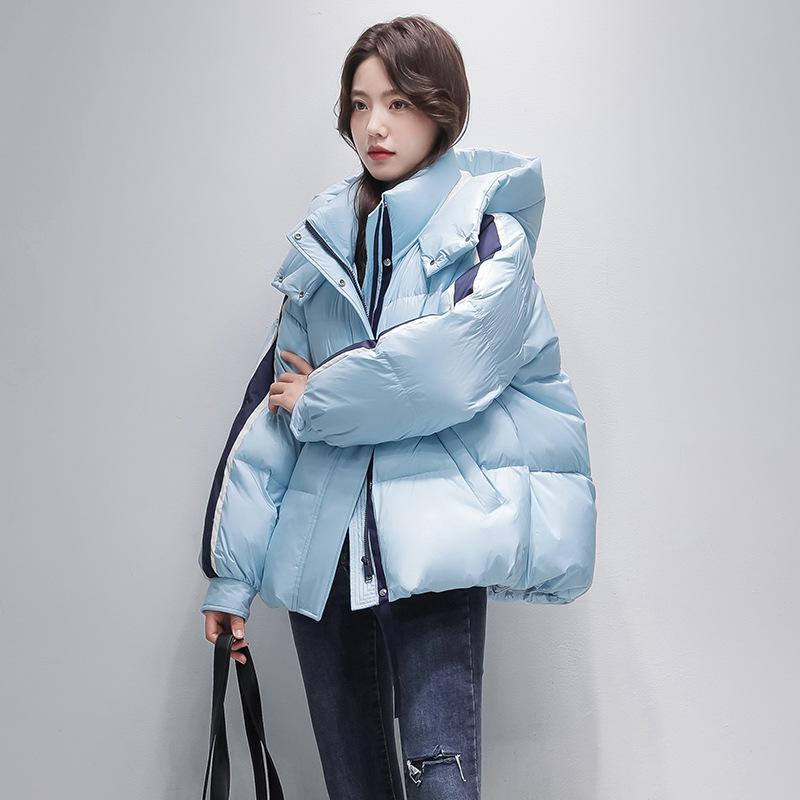 Fashion design sense color matching sleeves short down jacket winter new casual hooded warm small jacket