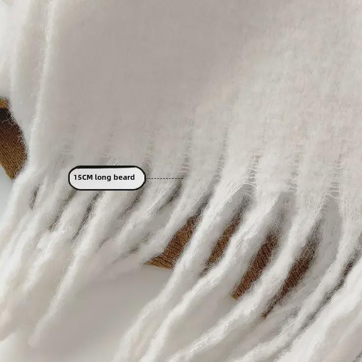 2024 Winter White Thick Solid Color Scarf for Girls - Korean Style, Versatile Student Shawl