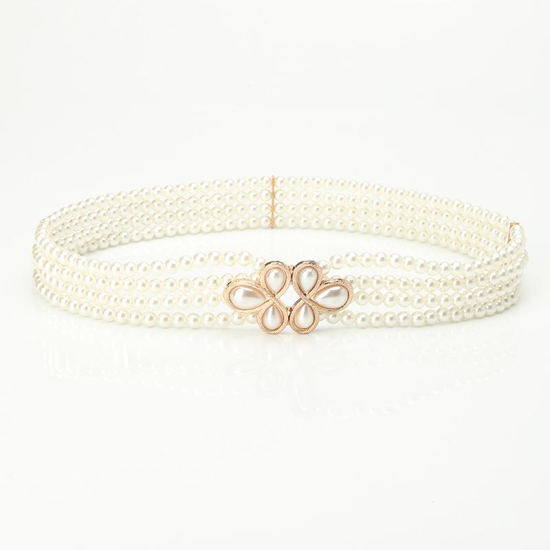 Pearl Diamond Flower Waist Chain, Diamond Square Buckle Dress Decorative Belt Women'S Belt Women'S