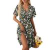 Women's Summer Dress Loose Beach Vacation Casual Deep V Neck Short Sleeve Dress Elegant Dress