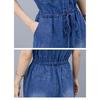 Summer Korean Denim Dress Short Sleeve Slim Waist Casual Lightweight Mid Length Fashion