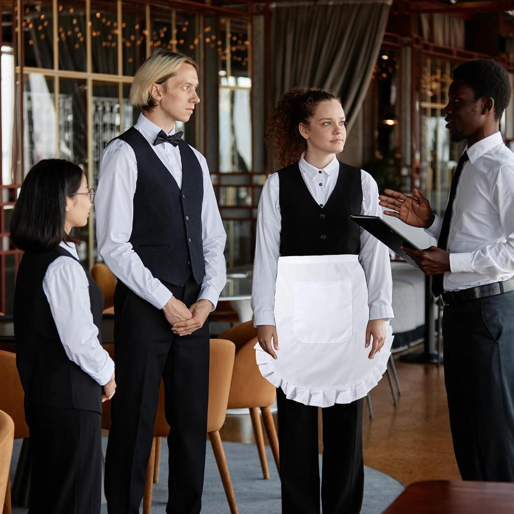 Women Waist Apron with Pockets, Cosplay Waist Apron, White Half Aprons for Kitchen Party Favors, Cosplay Costumes Dress Accessory, Small