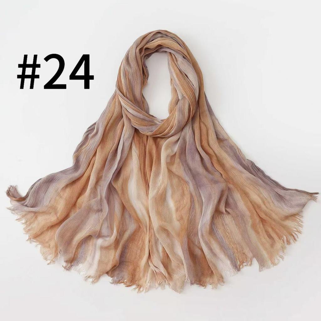 Retro Gradient Pleated Stripe Cotton Headscarf - Women's Large Ethnic Wrap
