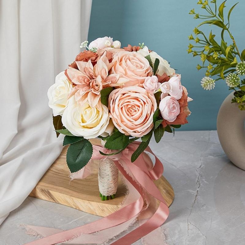 Sophisticated Bridal Hand Bouquet Wedding Accessories Artificial Silk Rose Bridesmaids Holding Flower Bride Decoration