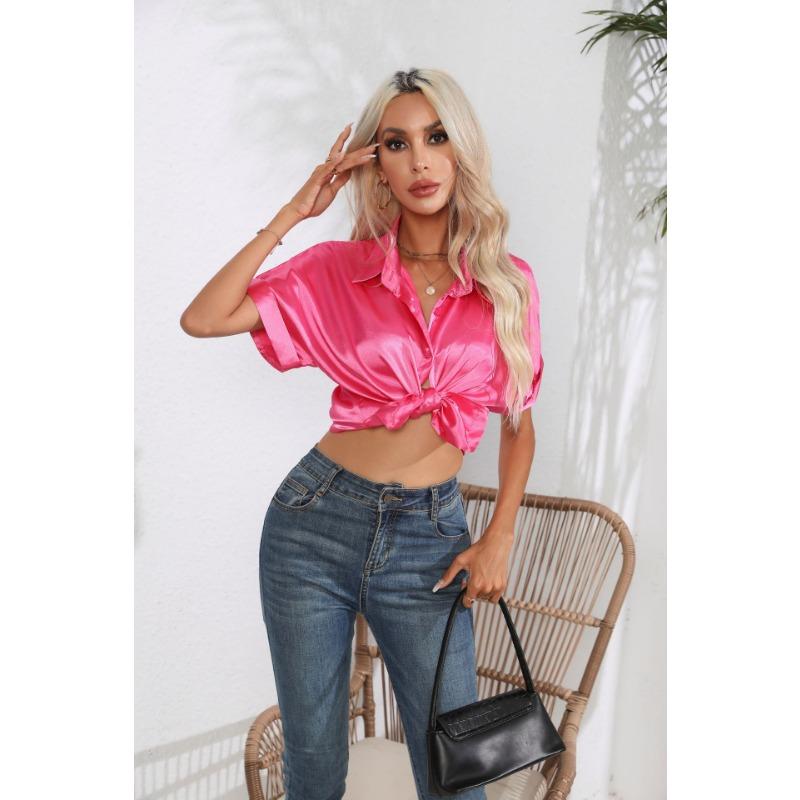 Summer Women's Shirt Solid Color Temperament Commuter Comfortable Casual Short Sleeve Top