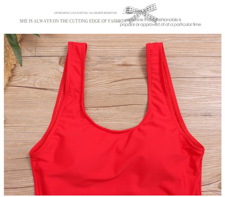 Women's 2020 Sexy One-Piece Swimsuit with Chest Pads, Solid Color, Sleeveless Triangle Beachwear