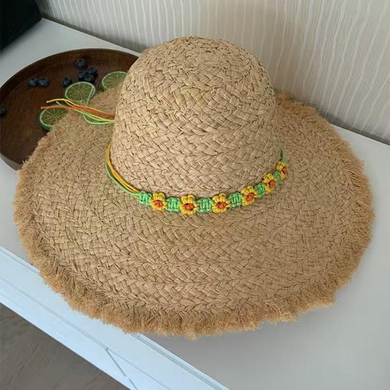Summer Wind Big Brim Raffia Straw Hat Women's Beach Hat Travel Seaside Vacation Sun Hat