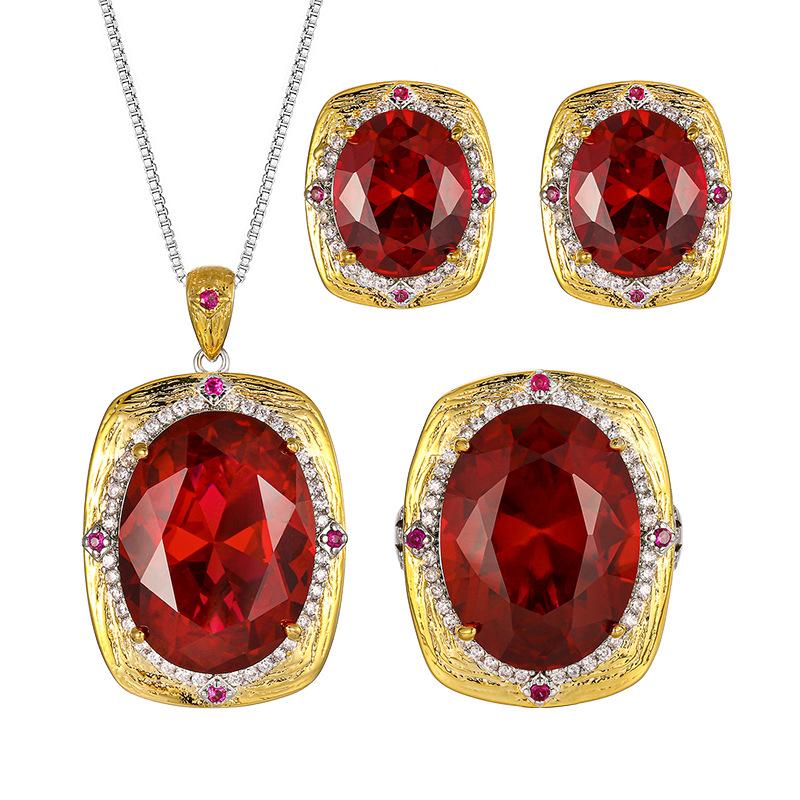 Jewelry Simulation Red Corundum Light Luxury High-End Jewelry Set 15 * 20-10-12
