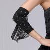 Einfarbige Latein-Tanz-Armstulpen mit Strasssteinen, Lolita-Rhinestone-Tanzärmel, Dünne Tanzärmel mit Glitzereffekt und Fransen