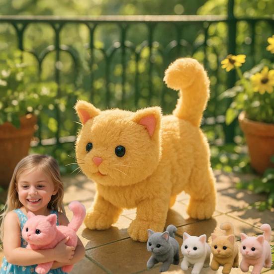 Kids Realistic Plush Cat Toy Lifelike Kitten Plushie Doll Toddlers Boys Girls Educational Simulation Animal Toy Holiday Birthday Gift