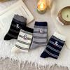 Female Autumn and Winter New Thick Stripe Embroidery All Build In The Tube Pile Socks
