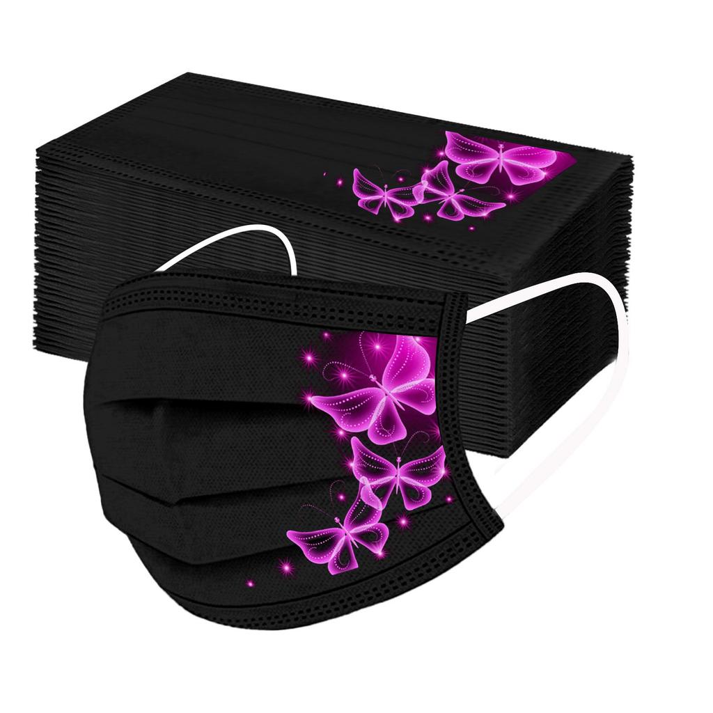 50PC Adult'S Butterfly Printed Mask Disposable Protective Face 