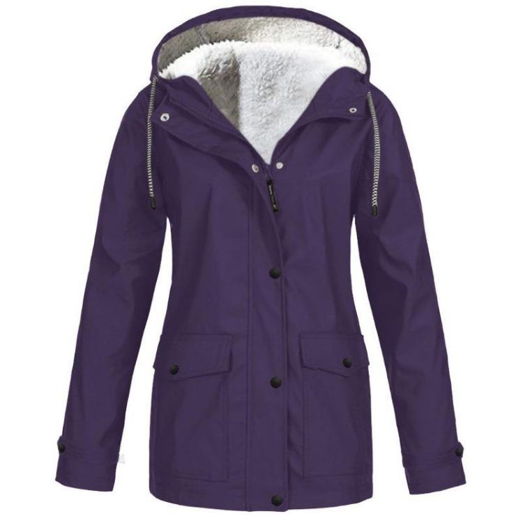 

Waterproof Warm Women s Hooded Coat Outdoor Sports Zipper Top Solid Color Temperament S фиолетовый