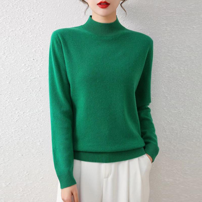Women's Autumn/Winter Wool Sweater - Half-High Round Neck, Warm Knit Pullover, Ideal Base Layer