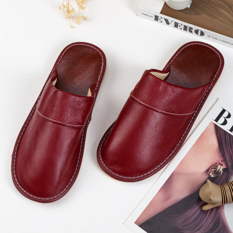 Leather Slippers Oversized Non-Slip Leather Slippers Winter Spring Autumn Summer Indoor Slipper for Men Women