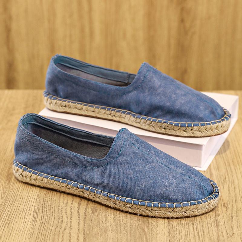 Retro Blue Men's Canvas Sneakers Comfort Breathable Flat Loafers Men Fisherman Shoes Slip-On Casual Shoes For Men Zapatos Hombre