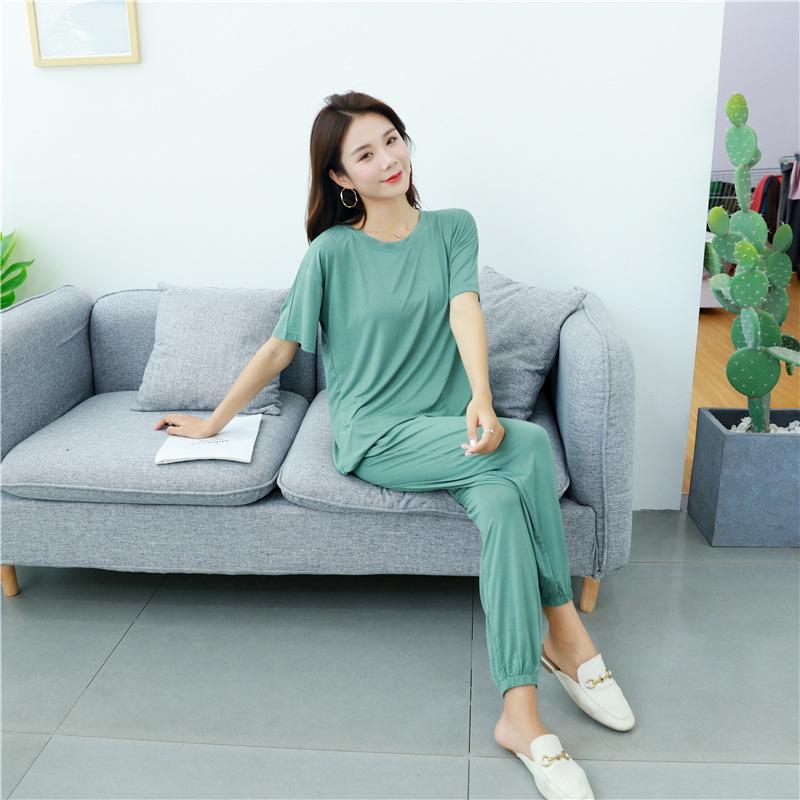 Frühlings- und Herbst-Modal-Pyjama-Set für Damen, große Hauskleidung, lockerer zweiteiliger Sommer-Pyjama, Schlafanzug für Damen