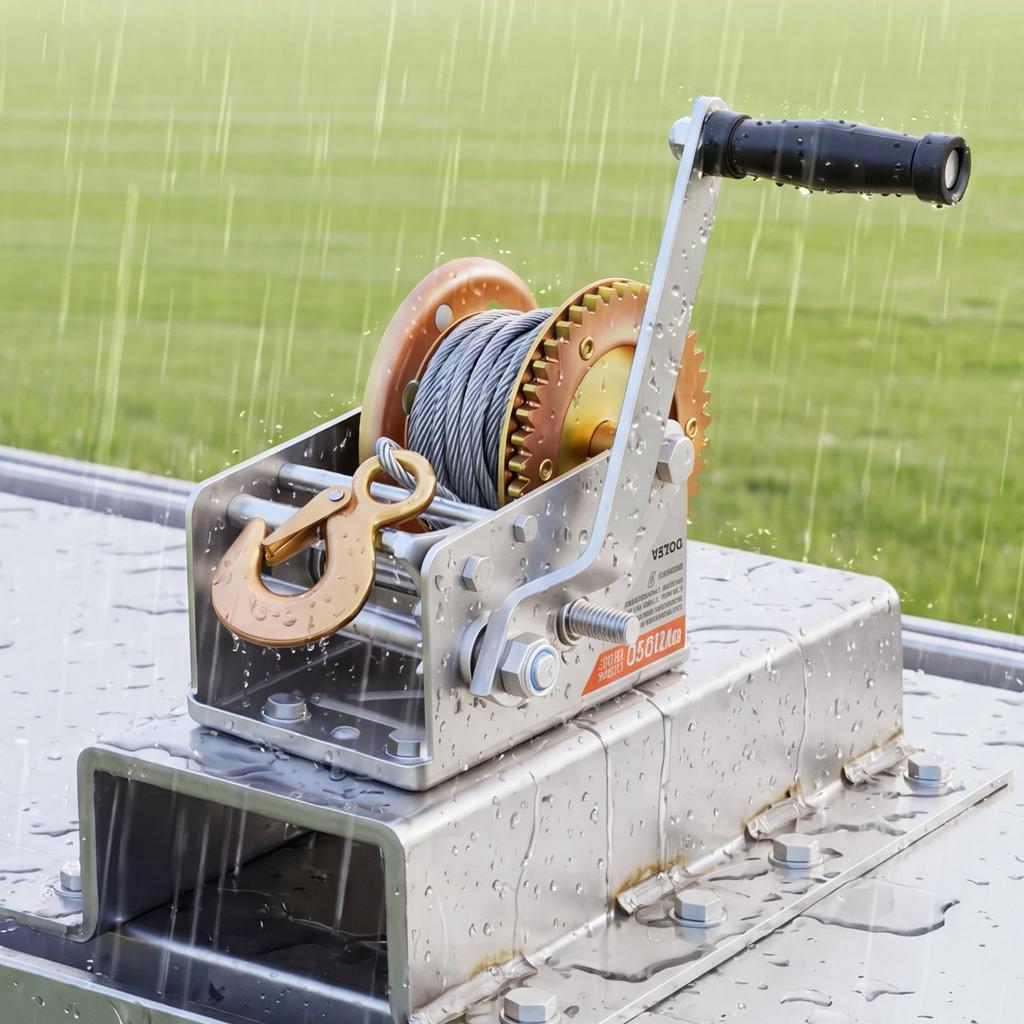 Cabrestante de Barco, Cabrestante Manual de 1588 kg, Manivela Manual Resistente con Cable de Acero de 10 m, Trinquete Bidireccional Portátil, Interruptor de 2 Velocidades, Engranaje con Mango Antideslizante