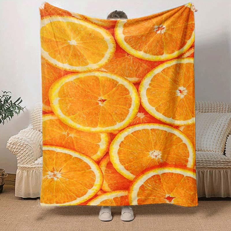1pc Orange Printing Lightweight Flannel Blanket, Comfortable and Warm Blanket, for Camping Sofa Bed and Couch Office, Gift