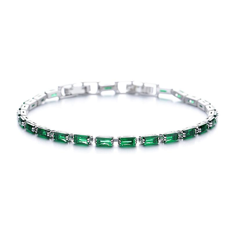 Fashion Light Luxury Rectangular Green Diamond Bracelet for Women – Minimalist Exquisite Hand Jewelry