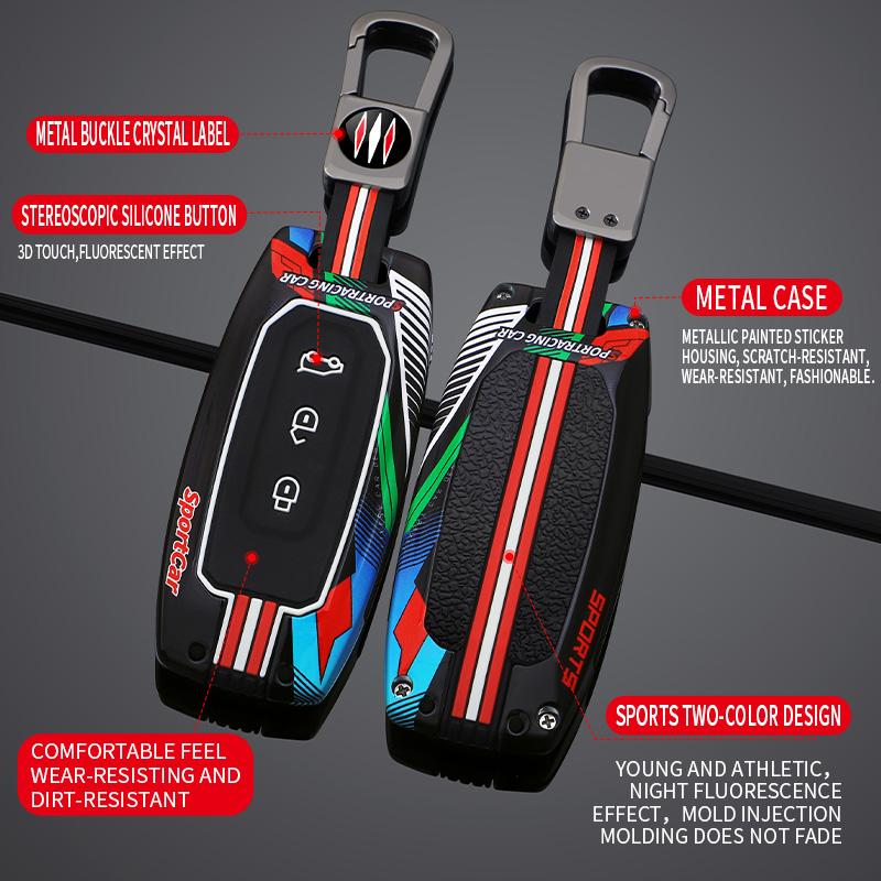 Metal + Silicone Car Key Case Cover For Ford Territory 2019 2020 2021 2022 2023 2024 2025 3 Buttons Keyless Entry Key Protection