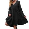 Women's Fashion Casual Color Boho Loose Dress Ruffled Long Sleeve Mid Skirt