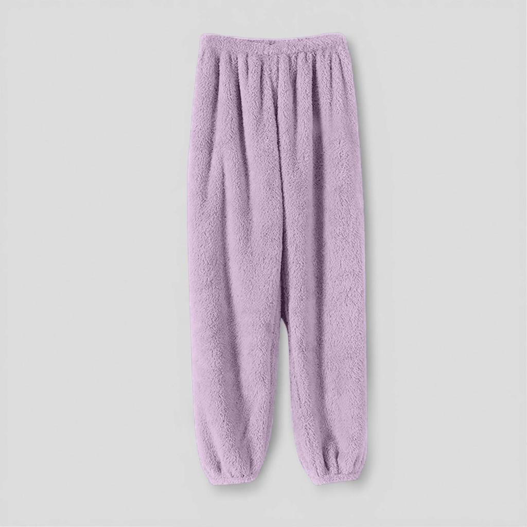 Women's Casual Fashion Loose Fleece-Lined Pants Solid-Color Cuffed Pants