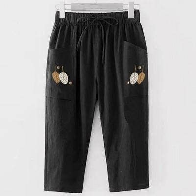 Summer Women's Big Size Cotton Linen Elastic Waist Loose Casual 7/10 Pants