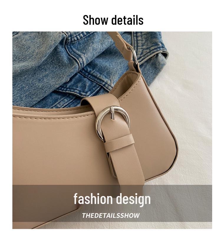 Retro Halbmond-Handtasche für Damen - Herbst 2024 Trend, Einfarbig, Texturiertes Design