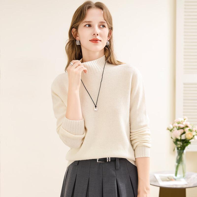TUHUANG Women's Cashmere Wool Blend Half-High Neck Sweater