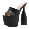 Divatos fekete lakkbőr papucs nyári új tömör stílus elegáns kerek sarkú szandál fehér magassarkú 17,5 cm-es party platform női cipő