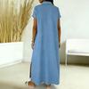 Women's Round-neck Short-sleeved -color Mid-length Loose-fitting Dress With Large Pockets And Casual