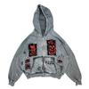 Americká Tištěná Imitace Prací Imitace Denim Zipová Mikina Mikina Bunda Svetr Stejný Styl Volný Velká Velikost