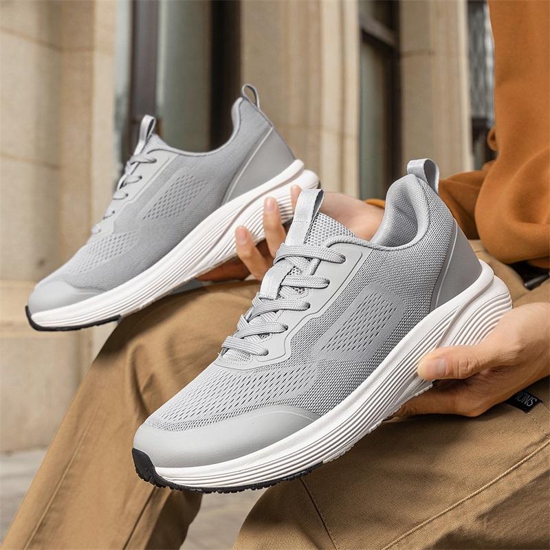 Men Wide Toe Box Running Shoes Knitted Mesh Casual Sneakers Thick Sole Breathable Lightweight Athletic Footwear for Jogging