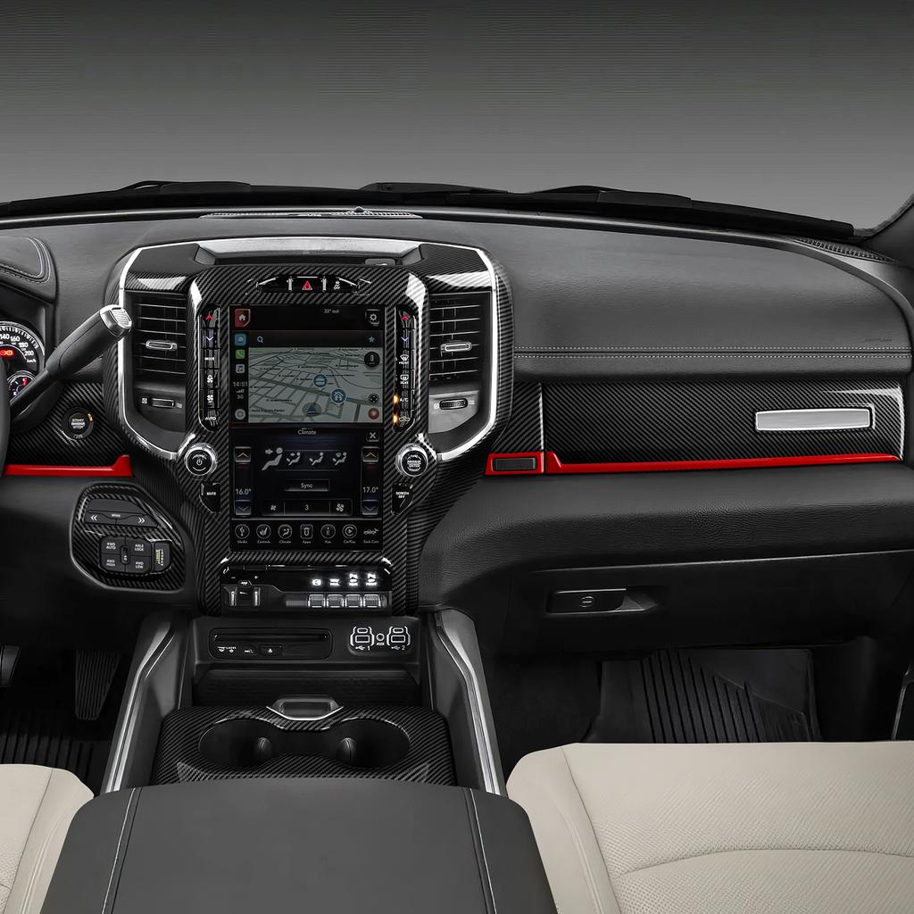 BBP1 For Dodge RAM 1500 2500 3500 2019-2026 Car Center Console Red Line Decorative Strip ABS Interior Sticker Trim Accessories