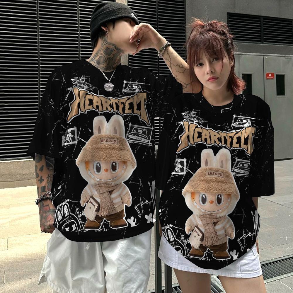 LaBuBu Loose T-shirt for Men and Women 3d Print Short Sleeved Couple Outfit Popular Internet Trendy Short Sleeved Top